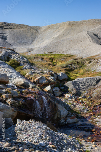 View of Qalerallit fjord and glacier in the south of Greenland photo