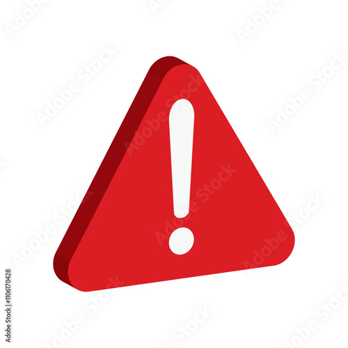 3D Hazard warning attention sign with exclamation mark symbol in a red triangle. Danger, Vector illustration. 3d Attention icon.