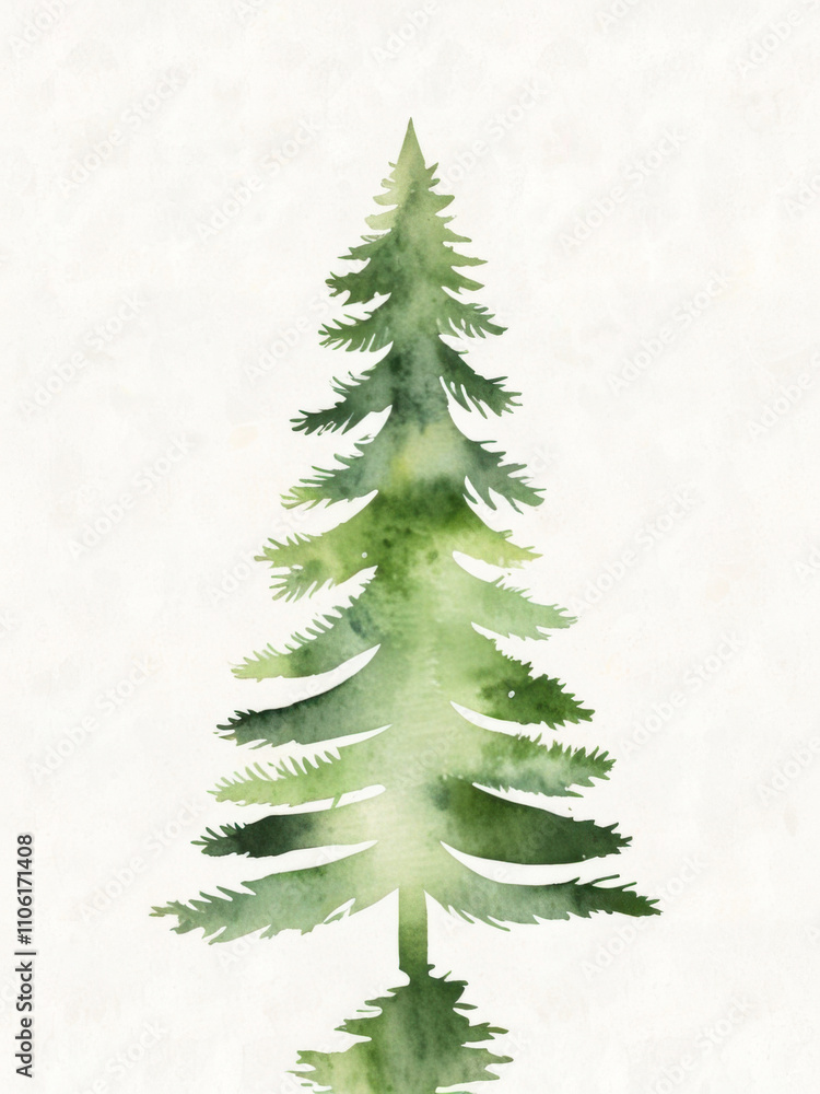 Fototapeta premium Watercolor illustration of a green spruce tree.