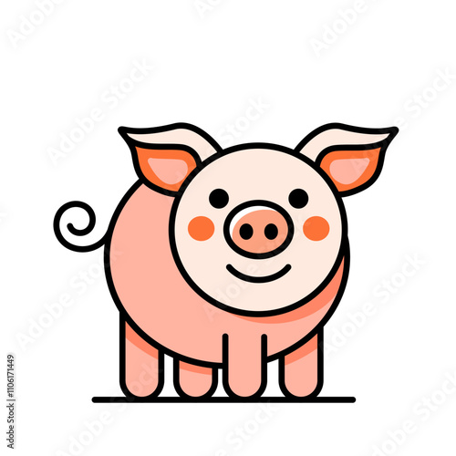 pig icon in linear style. color vector illustration isolated on white background
