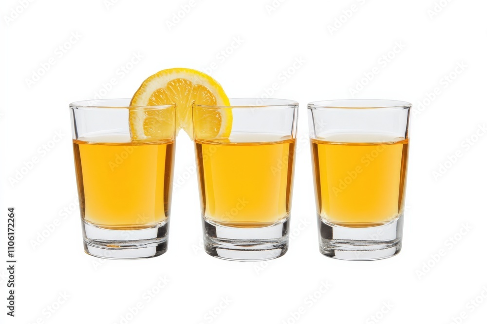 Tequila Shot Isolated: Refreshing Alcoholic Drink with Lemon Slice for Party Tequila Shot Isolated: Refreshing Alcoholic Drink with Lemon Slice for Party