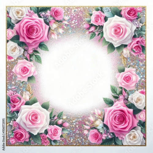 Wallpaper Mural Beautiful floral frame with pink and white roses, perfect for invitations or decor. Torontodigital.ca