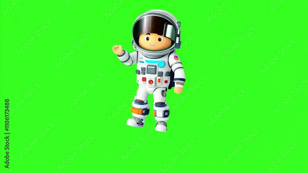 Smiling Cartoon Astronaut on a Green Background Smiling Cartoon Astronaut on a Green Background