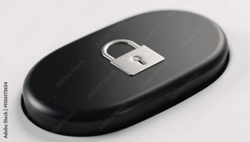 Black oval button with silver lock icon representing security password protection and privacy Black oval button with silver lock icon representing security password protection and privacy