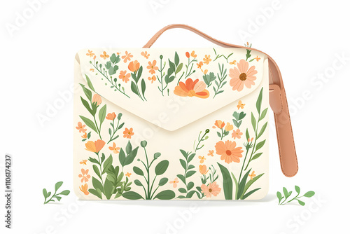 Elegant Floral Envelope Bag with Warm Color Palette Featuring Green Leaves and Vibrant Flowers Ideal for Nature-Inspired Lifestyle and Fashion Accessories photo