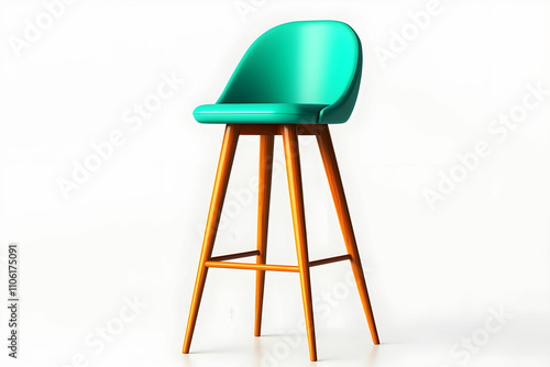 Stylish Modern Bar Stool with Smooth Turquoise Seat and Wooden Legs Perfect for Contemporary Interior Design and Stylish Dining Spaces