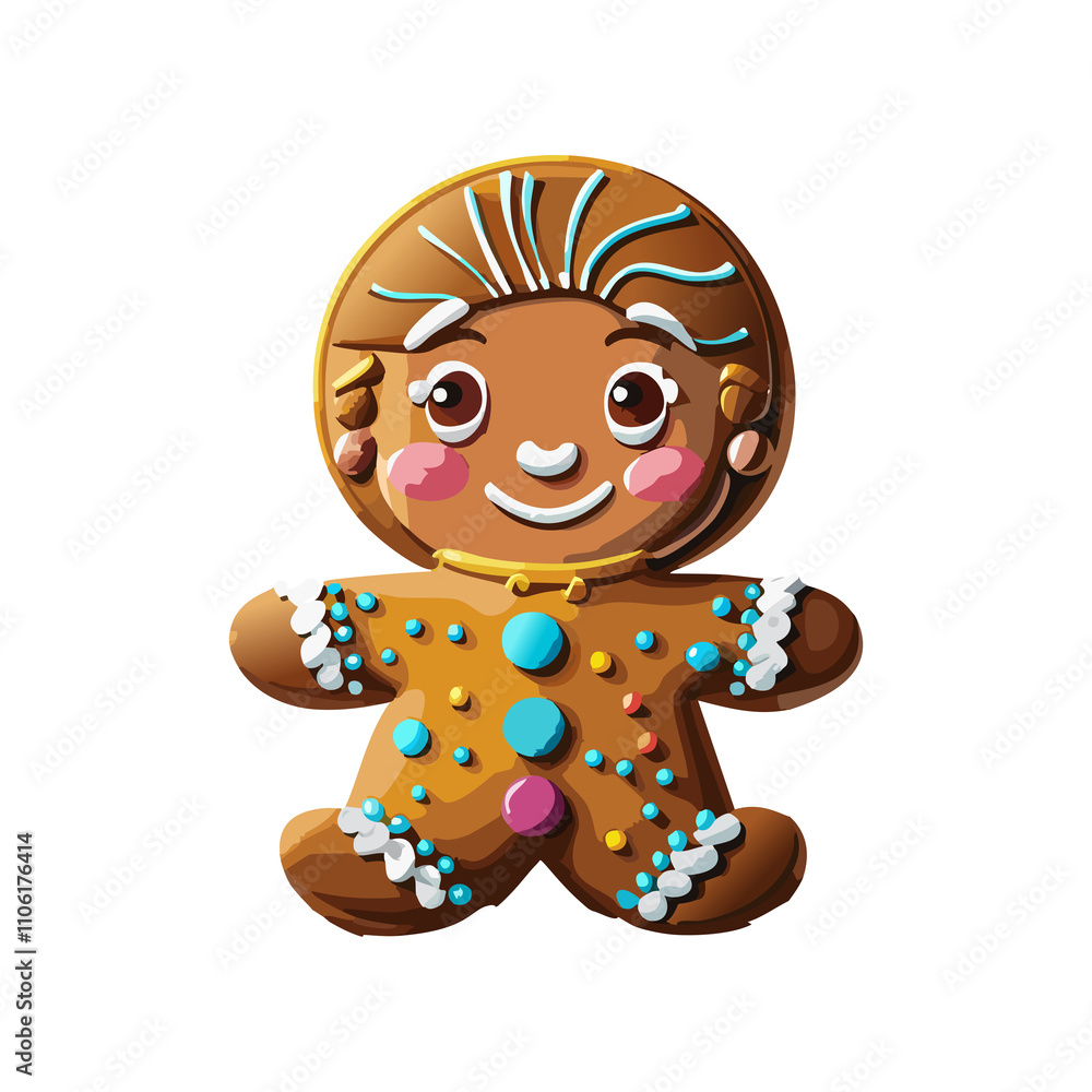 Obraz premium Smiling Gingerbread Man Cookie with Colorful Sprinkles and Decorative Icing