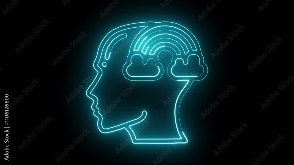 glowing neon imagination icon isolated on black background. HD video motion graphic animation glowing neon imagination icon isolated on black background. HD video motion graphic animation