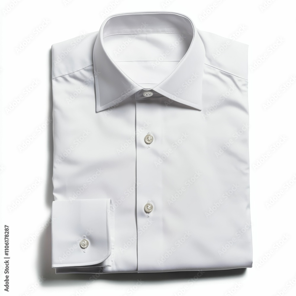 Folded white dress shirt, long sleeves, buttoned. Folded white dress shirt, long sleeves, buttoned.