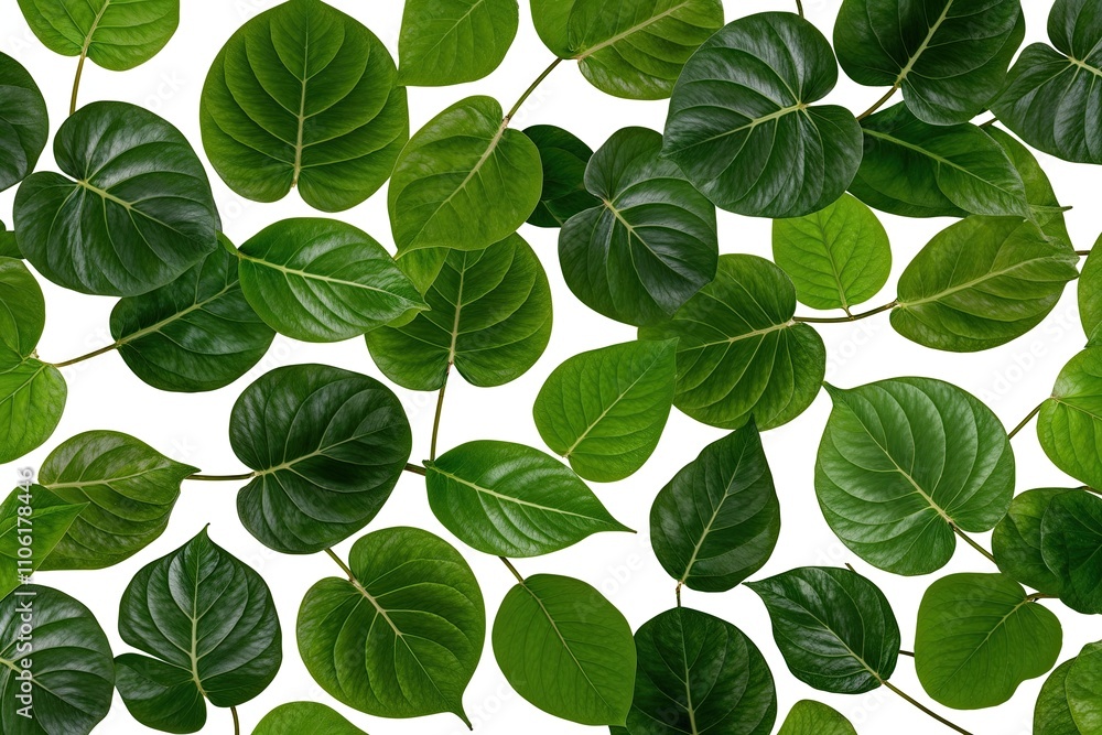 Obraz premium Lush Circular Ficus Benjamina Leaves Against White Background