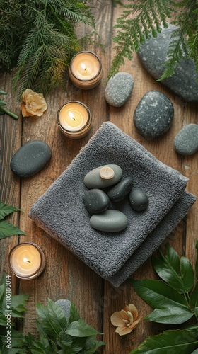 Relaxation and tranquility with heated stones and candles in a natural setting