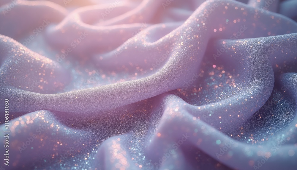 A mesmerizing expanse of lavender fabric undulates softly, adorned with a sprinkle of shimmering glitter that catches the light. The delicate folds create a dreamy atmosphere, evoking feelings of A mesmerizing expanse of lavender fabric undulates softly, adorned with a sprinkle of shimmering glitter that catches the light. The delicate folds create a dreamy atmosphere, evoking feelings of