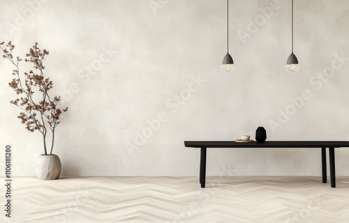 Minimalist interior with neutral tones and simple decor in a modern space