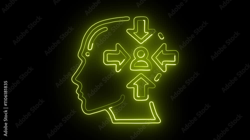 glowing neon introvert icon isolated on black background. HD video motion graphic animation glowing neon introvert icon isolated on black background. HD video motion graphic animation