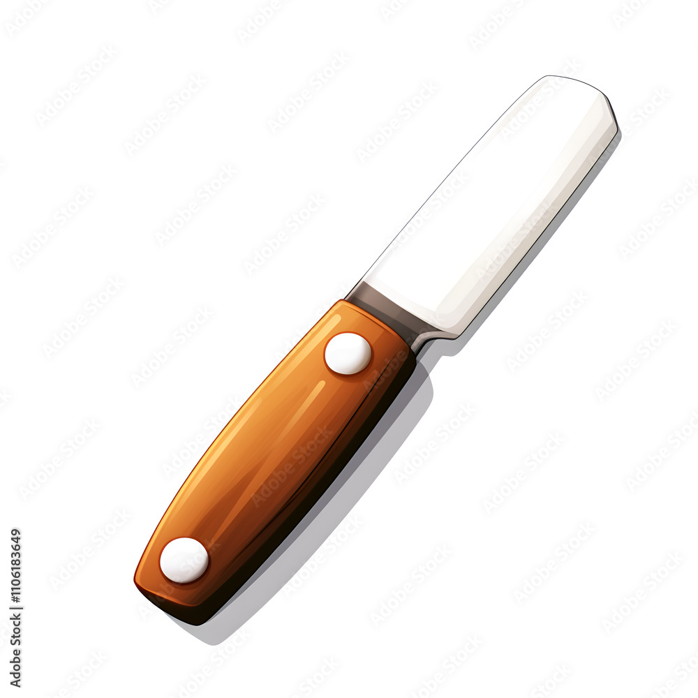 Detailed depiction of a kitchen knife with wooden handle suitable for culinary tasks and food preparation settings Detailed depiction of a kitchen knife with wooden handle suitable for culinary tasks and food preparation settings