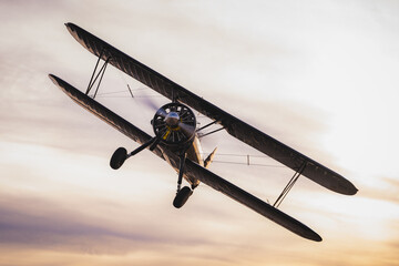Acrylglasbilder Alte Flugzeuge Stearman Doppeldecker im Sonnenuntergang  © David