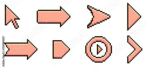 Pixel Art Arrow icon set, arrows style pixel art set.