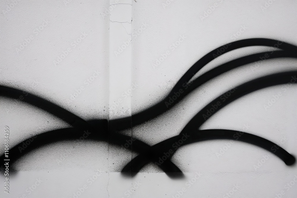 Urban Graffiti Art with Curved Lines and Black Spray Paint on White Background Urban Graffiti Art with Curved Lines and Black Spray Paint on White Background
