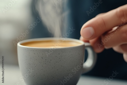 Brewing fresh coffee in a modern caf with steaming aroma rising from the cup