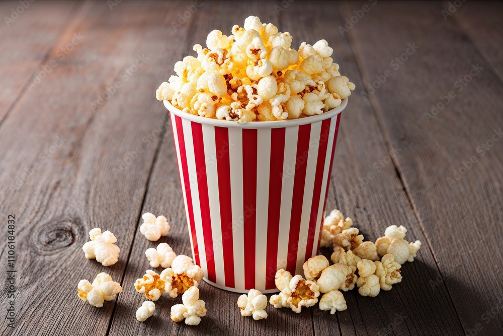 Lively Striped Cup Filled with Delicious Popcorn for Irresistible Snack Temptation Lively Striped Cup Filled with Delicious Popcorn for Irresistible Snack Temptation