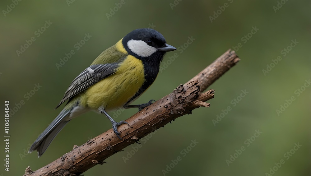 Fototapeta premium Great tit (Mésange charbonnière) perched on a branch.