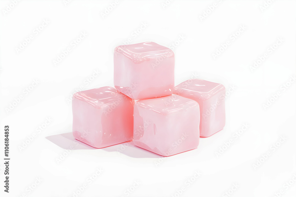 Fresh and Vibrant Pink Ice Cubes on a White Background Perfect for Summer Refreshments and Creative Beverage Presentations Fresh and Vibrant Pink Ice Cubes on a White Background Perfect for Summer Refreshments and Creative Beverage Presentations