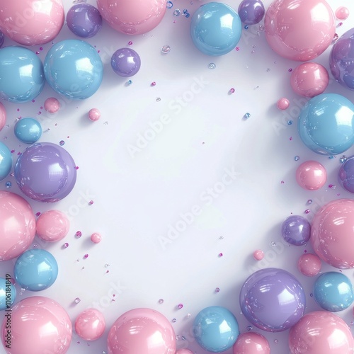 Colorful arrangement of pastel spheres in various sizes on a white background...