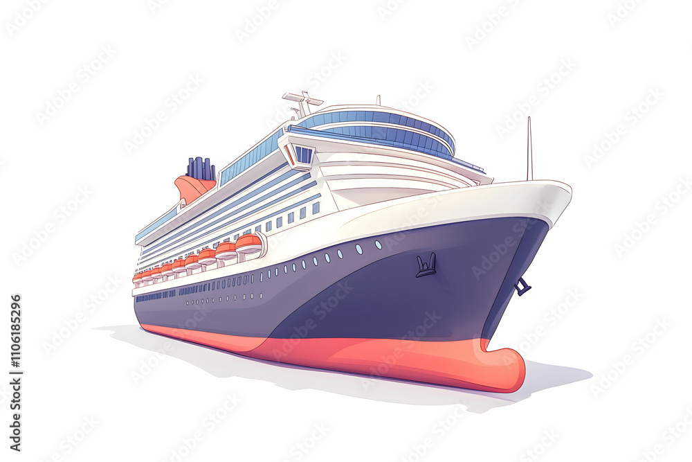 A Colorful Illustration of a Large Cruise Ship Docked with a Modern Design and Bright Colors on a Clear Background for Travel and Leisure Concepts A Colorful Illustration of a Large Cruise Ship Docked with a Modern Design and Bright Colors on a Clear Background for Travel and Leisure Concepts