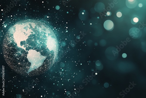 Exploration of a digital universe with glowing spheres and particles