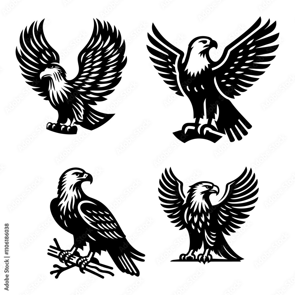 Fototapeta premium Genus Aquila silhouette vector icon white background.