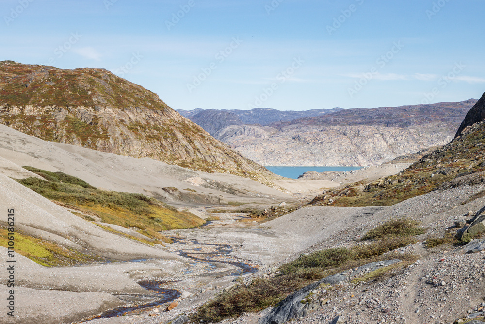 View of Qalerallit fjord and glacier in the south of Greenland View of Qalerallit fjord and glacier in the south of Greenland