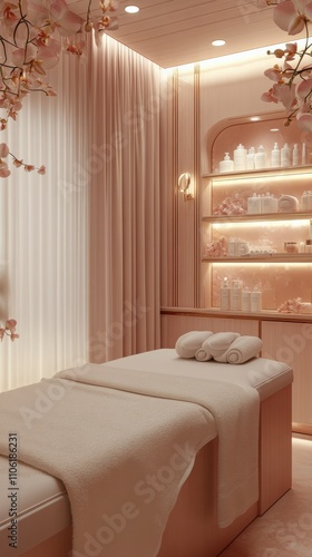 Serenity wellness space for relaxation and rejuvenation with soothing decor a...
