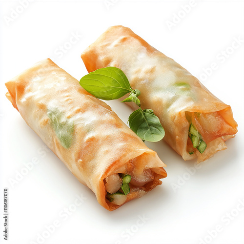 two chicken rolls in white background