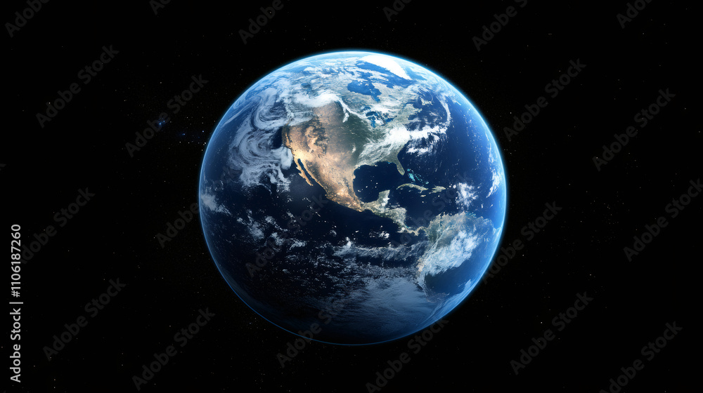 Obraz premium Earth's rotation in space, showcasing north and central america from outer space