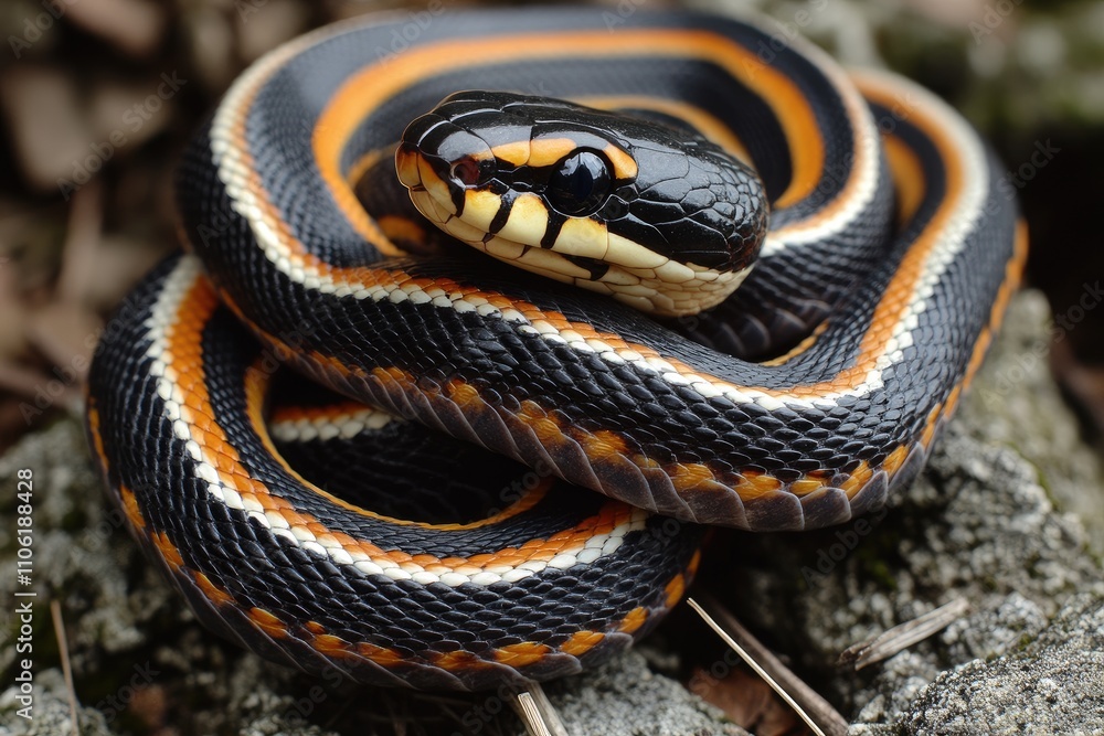 Close-up of a Black and Orange Banded Snake Close-up of a Black and Orange Banded Snake