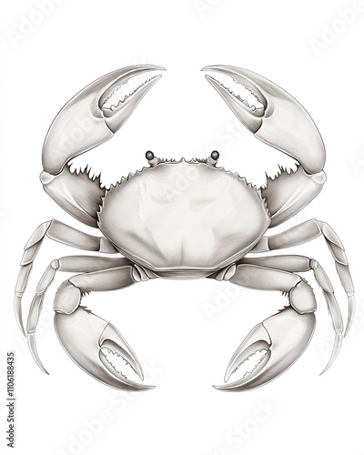 Intricate black-and-white vintage engraving of a crab showcasing detailed anatomy and bold outlines for marine art photo