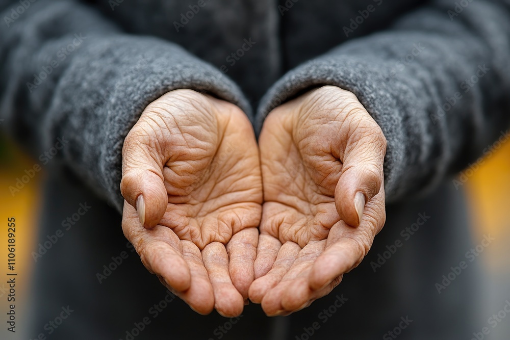 Fototapeta premium Close-up of Open Hands with Wrinkled Skin