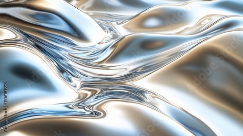 Abstract metallic liquid texture with flowing waves and reflections.