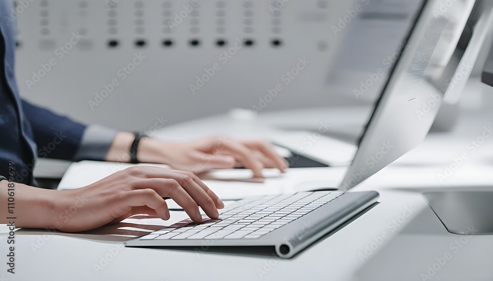 The moment of work focus, a symphony of fingers on the keyboard The moment of work focus, a symphony of fingers on the keyboard