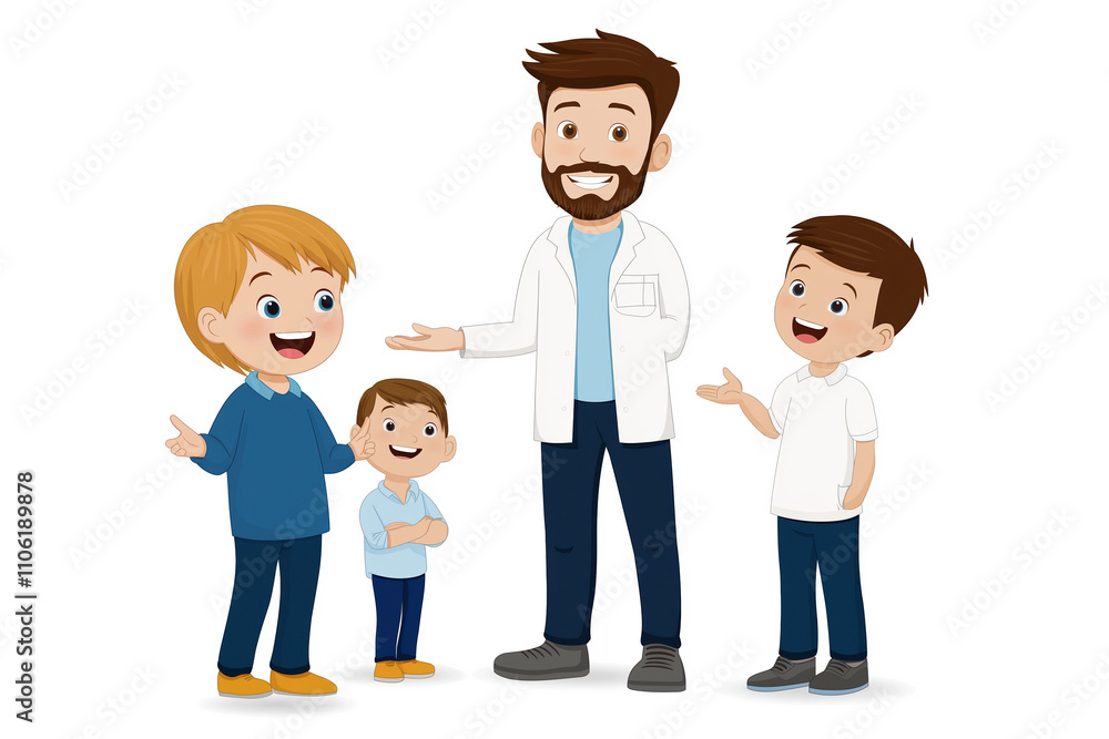 Friendly doctor interacts with children in a cheerful setting at a healthcare facility Friendly doctor interacts with children in a cheerful setting at a healthcare facility