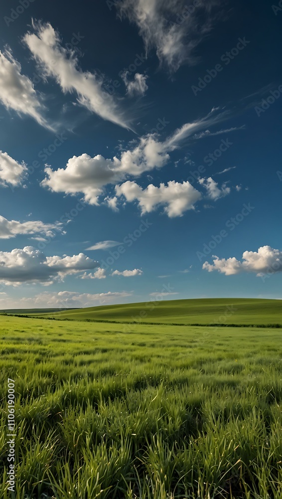 Green field under a blue sky. Green field under a blue sky.