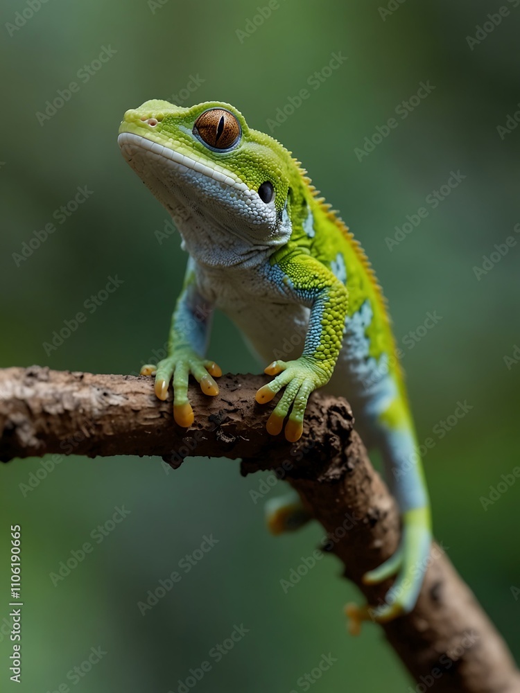 Green gecko on a branch. Green gecko on a branch.