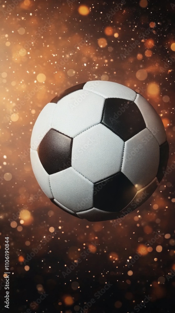 Naklejka premium Dynamic soccer ball amidst vibrant sparks in dramatic background during intense play