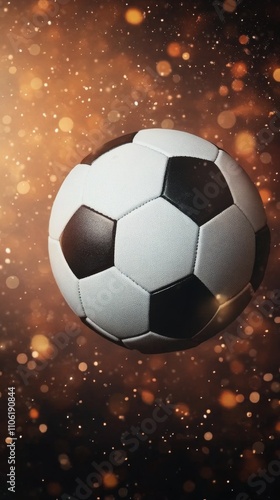 Dynamic soccer ball amidst vibrant sparks in dramatic background during inten...