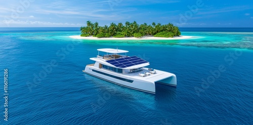 A solar-powered catamaran offers an eco-friendly solution for sustainable marine transportation, promoting marine conservation. photo