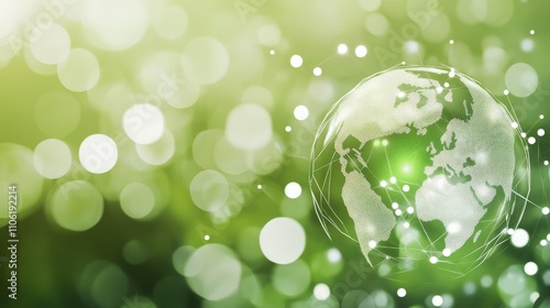 Creative representation of a planet surrounded by lush greenery under soft su...