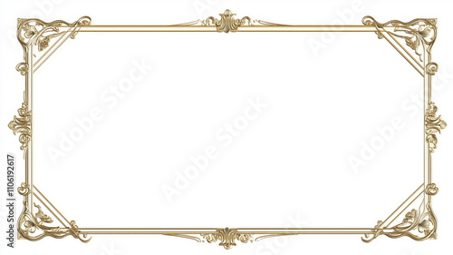 Rectangle vintage gold frame for web presentation, horizontal border in oriental style ,png with transparent background.