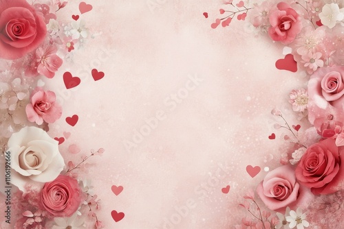 Floral arrangement with soft pink and white flowers on textured background fo...