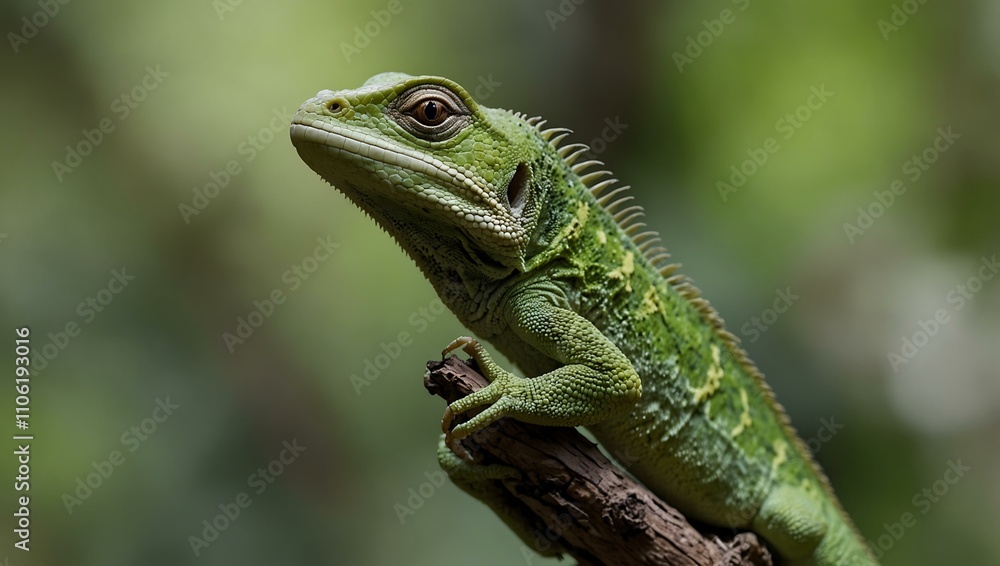 Green lizard perched on a tree. Green lizard perched on a tree.
