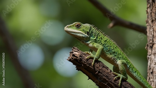 Wallpaper Mural Green lizard perched on a tree. Torontodigital.ca